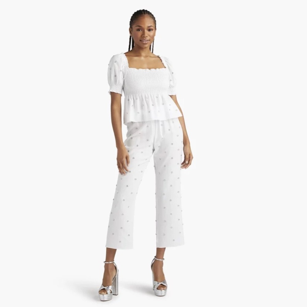 NWT Hill House Home Jeweled Jammie Top in White Size Medium - Picture 2 of 5